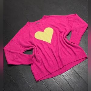 Vince Camuto Fuchsia Crewneck Sweater with Yellow Heart
